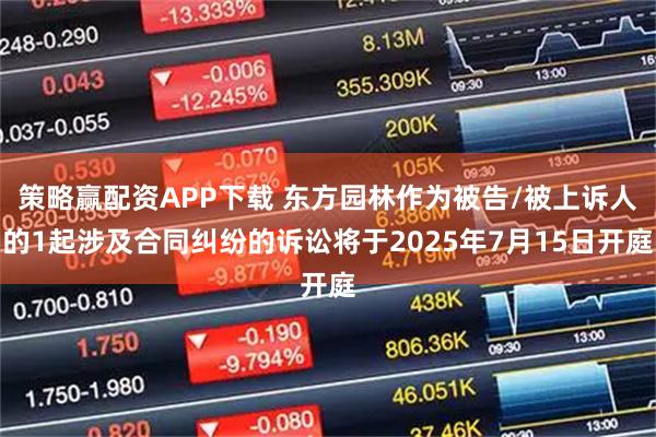 策略赢配资APP下载 东方园林作为被告/被上诉人的1起涉及合同纠纷的诉讼将于2025年7月15日开庭